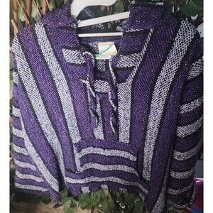 Cuamatzi Mexican Textiles Baja Hoodie Men's Purple Black Striped Pullover